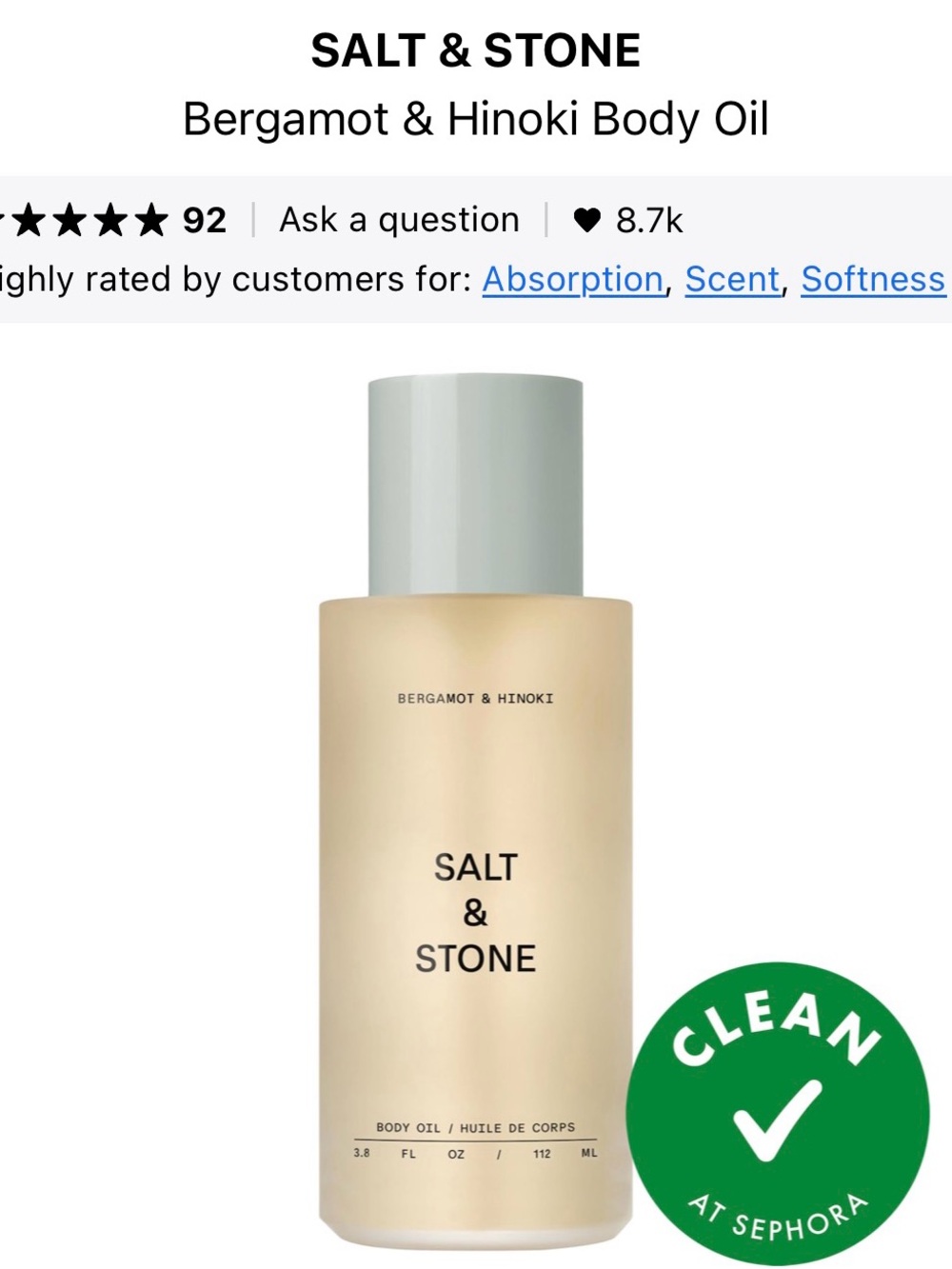 Salt & Stone Bergamot & Hinoki Body Oil